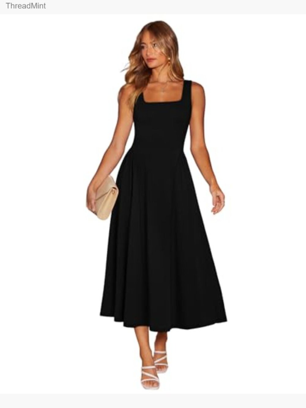 Square Neck Corset A-Line Maxi Dress Ruffle Ruched Waist Midi - Picture 4 of 7